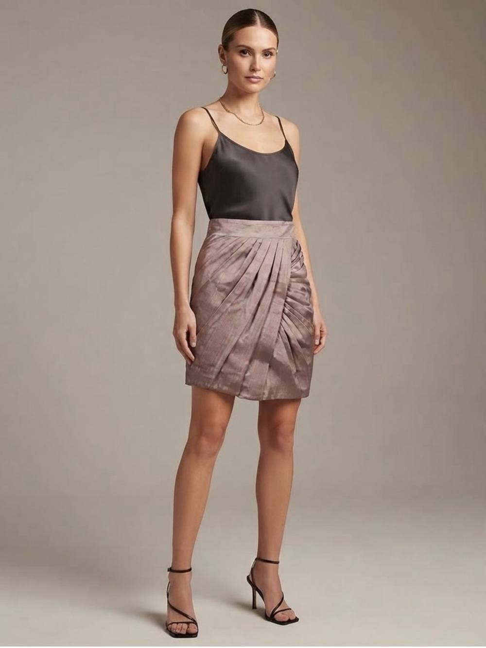 Andrew GN SS2010 Metallic Draped Pleated Mini Skirt FR 38 Made France Runway